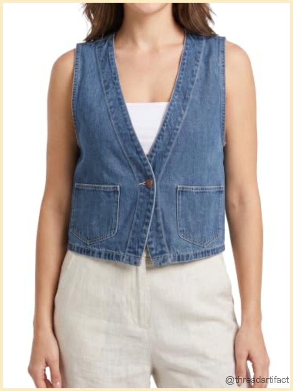 Women's Denim Vest Button Front Sleeveless Jean Top V-Neck Cotton Blend Relaxed